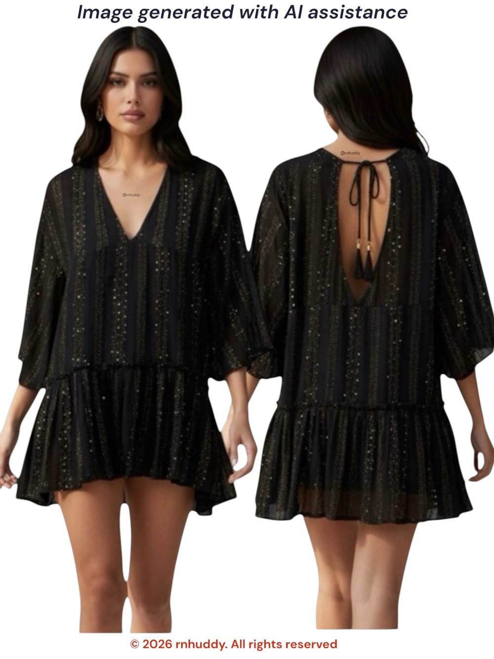 L*Space L Black/Gold Tunic Coverup Dress